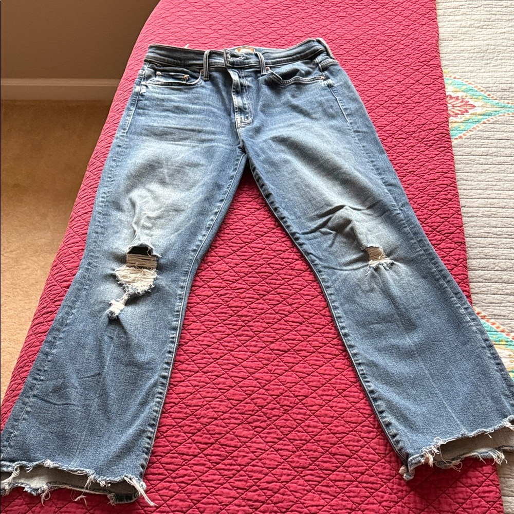 MOTHER Insider Crop Step Chew Jeans - Light Wash Blue - Picture 3 of 5